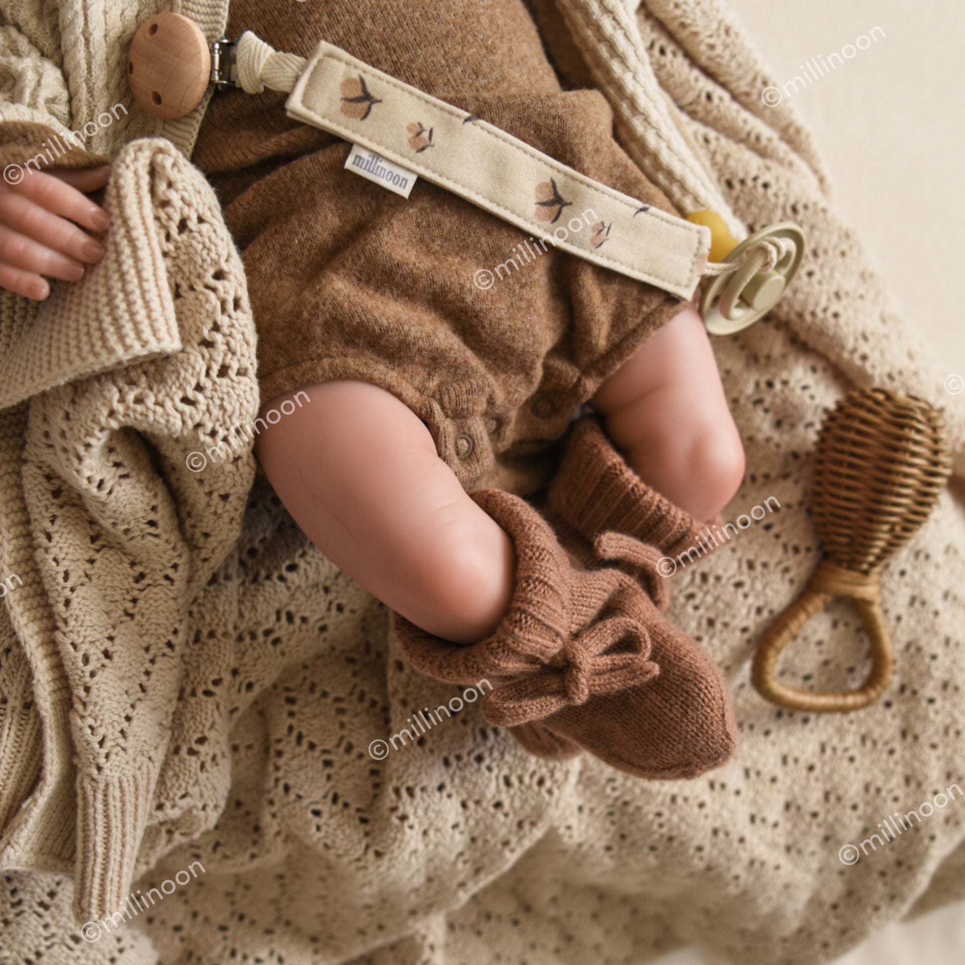 Chaussons laine mérinos marron clair