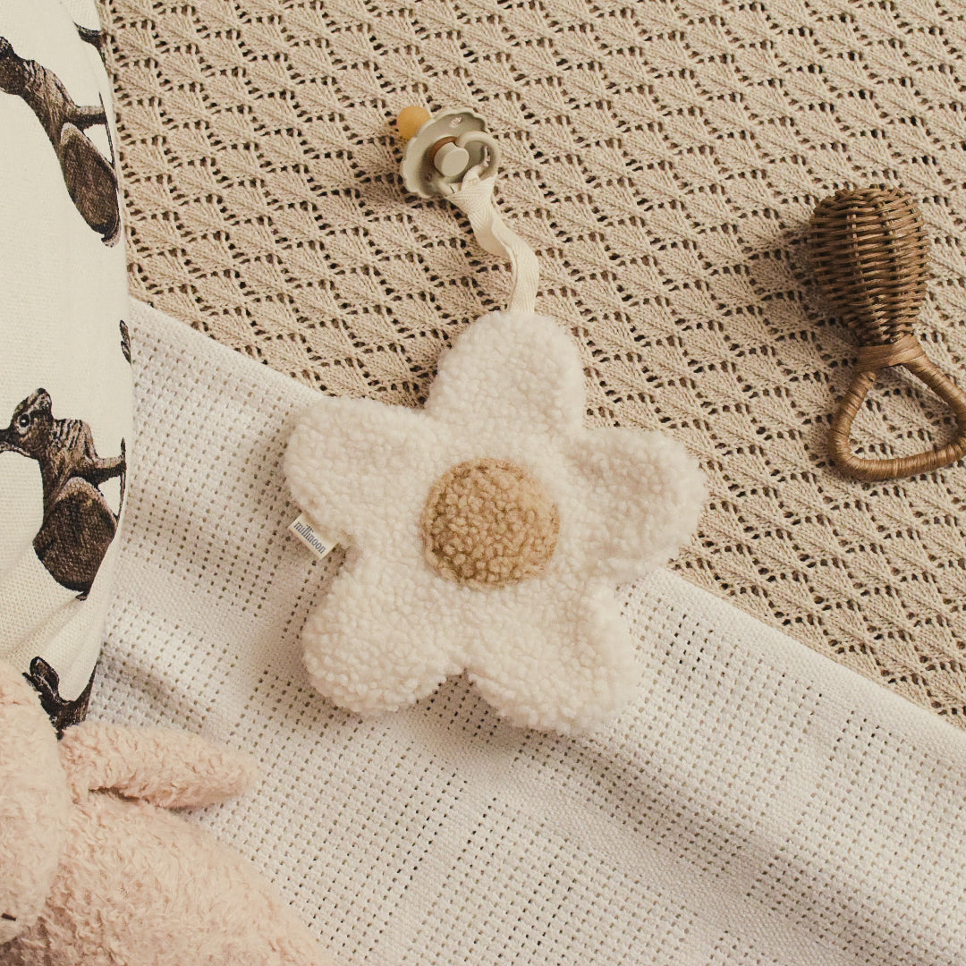 Attache tétine big fleur sherpa ecru sable
