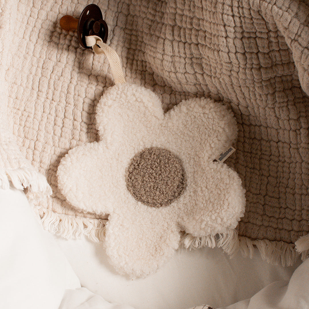 Attache tétine big fleur sherpa ecru leopard graou