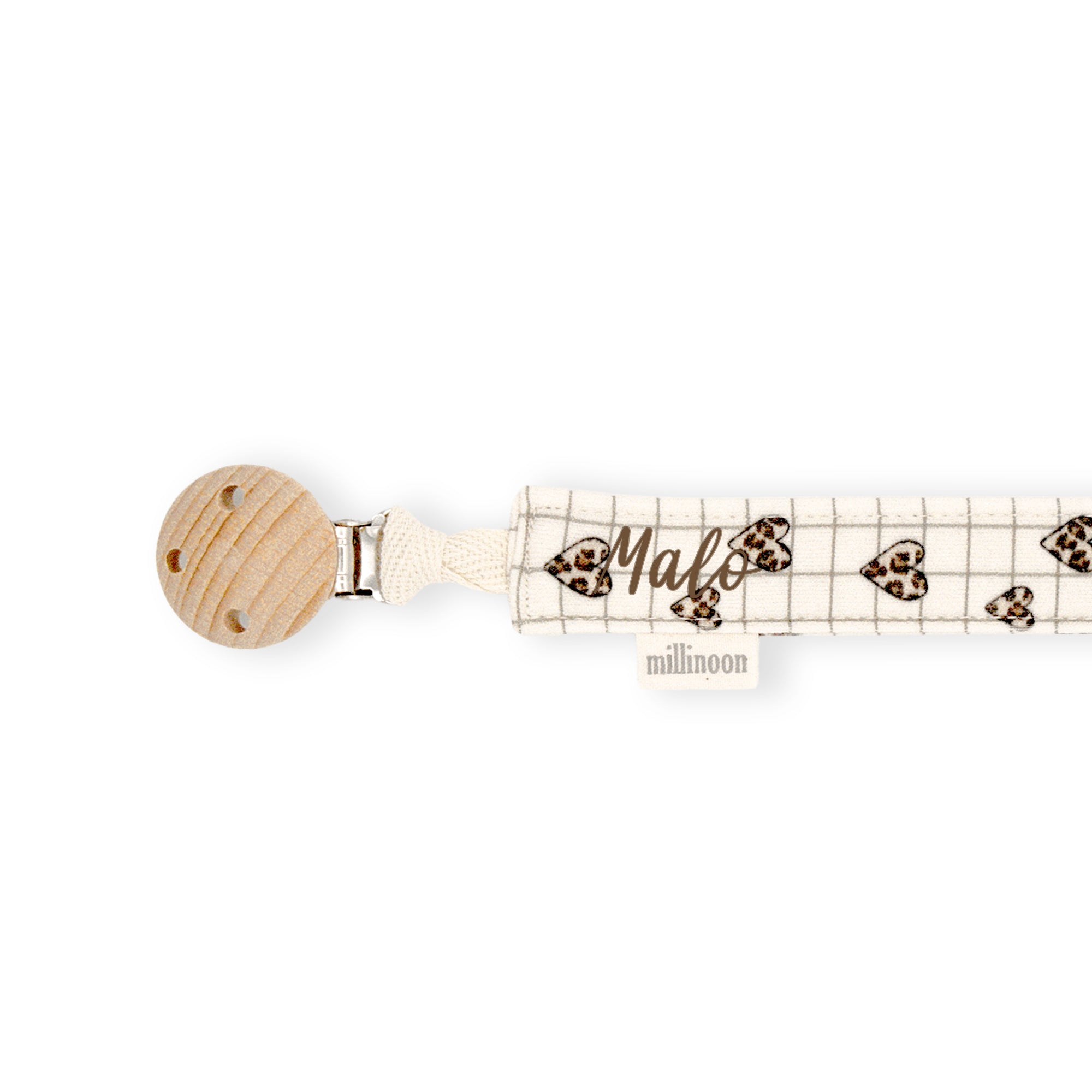 Attache tétine maille coton bio carreau coeur graou
