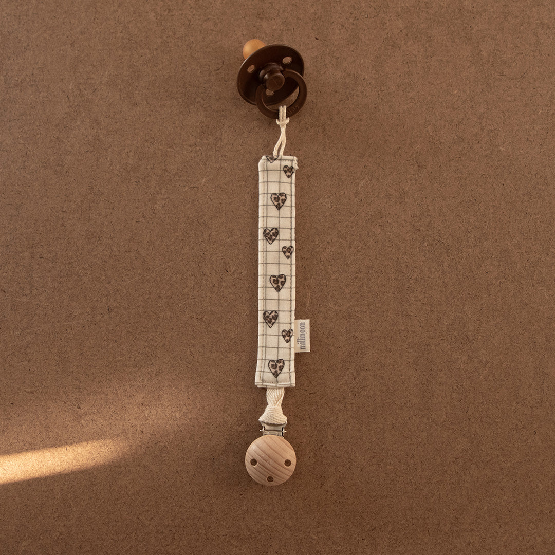 Attache tétine maille coton bio carreau coeur graou