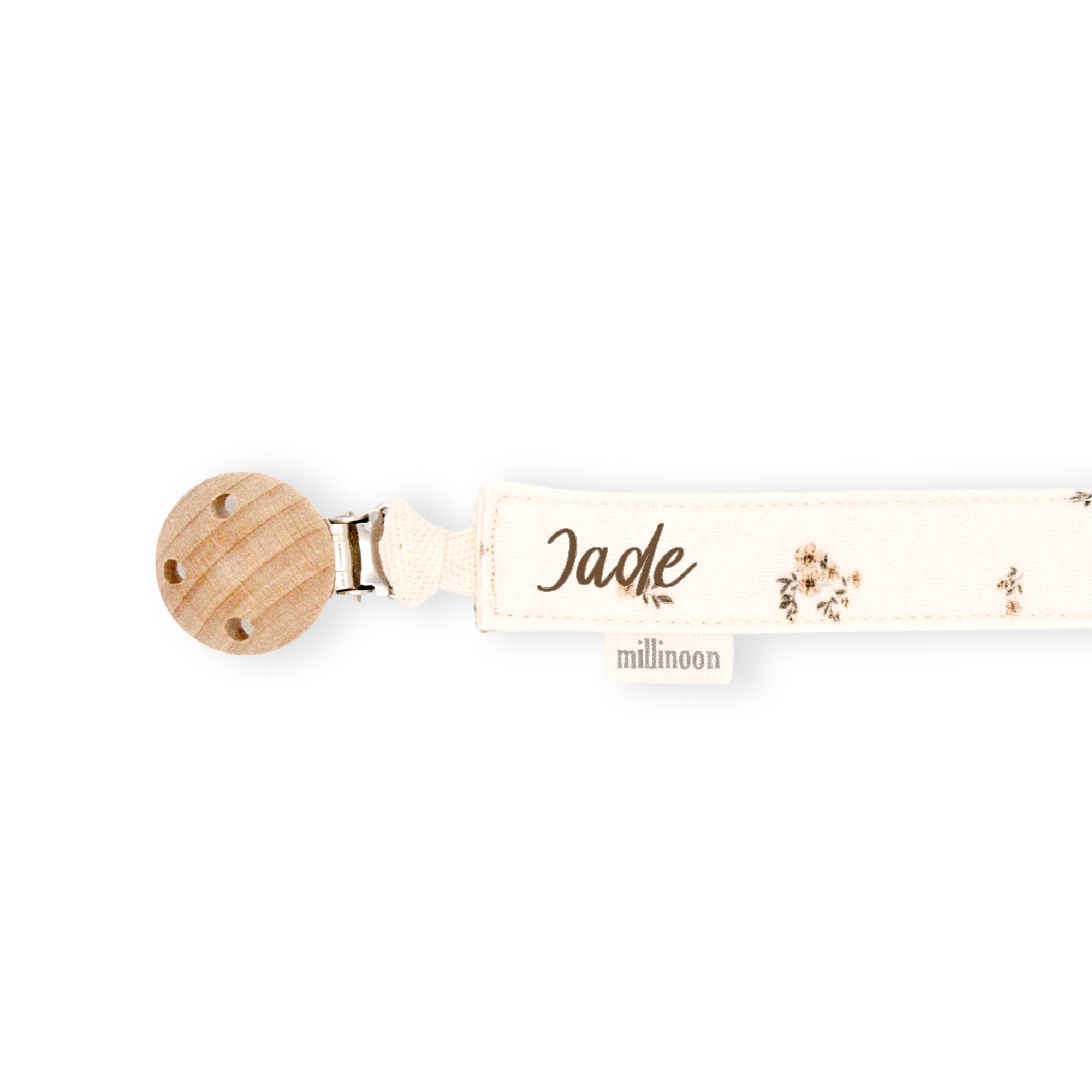 Attache tétine maille coton bio fleuri écru