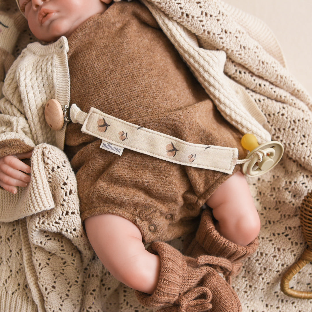 Attache tétine maille coton bio citron beige
