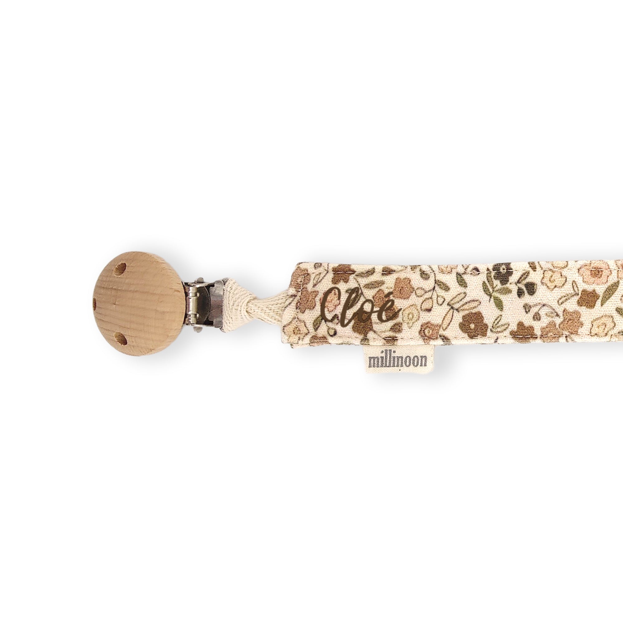 Attache tétine maille coton bio fleuri retro