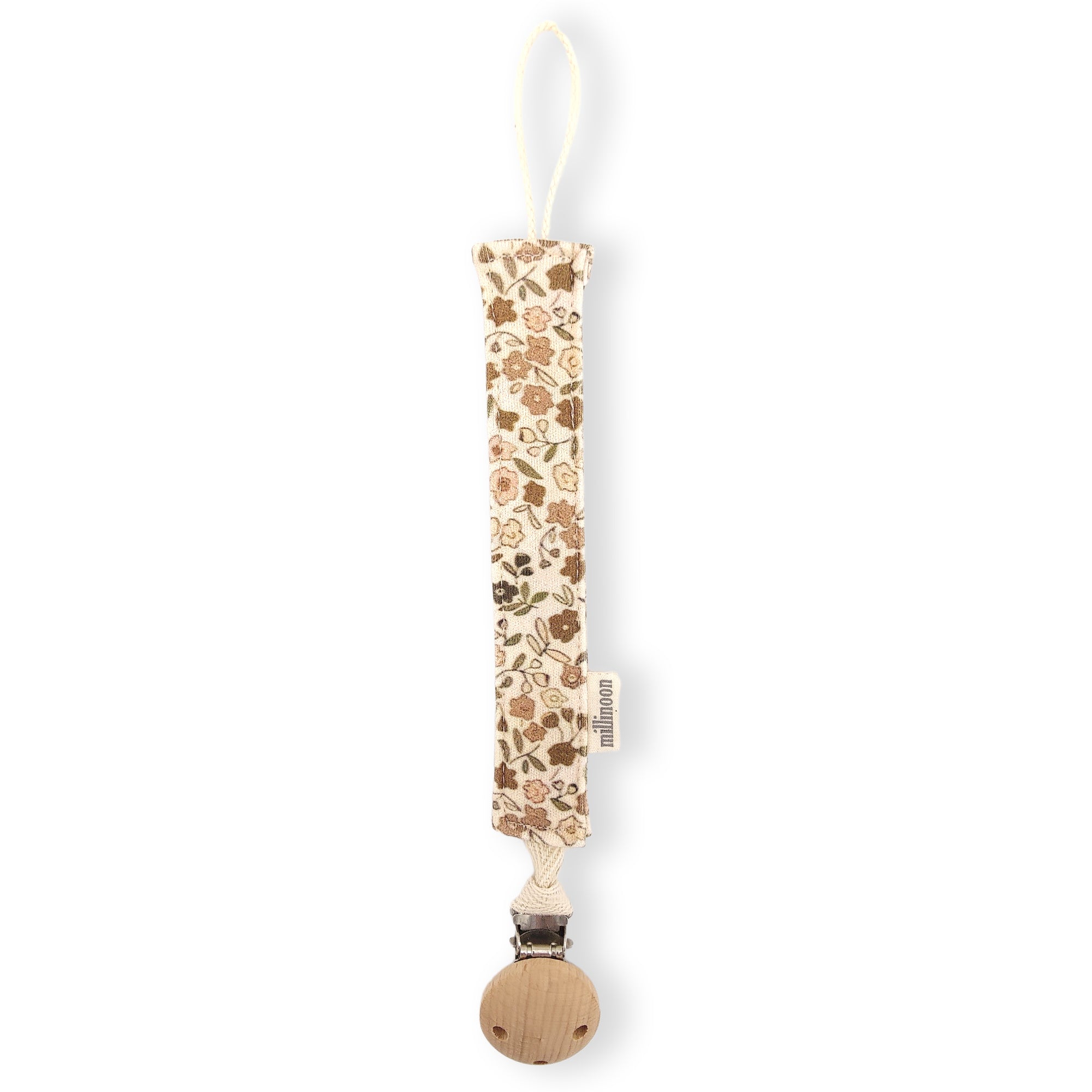 Attache tétine maille coton bio fleuri retro