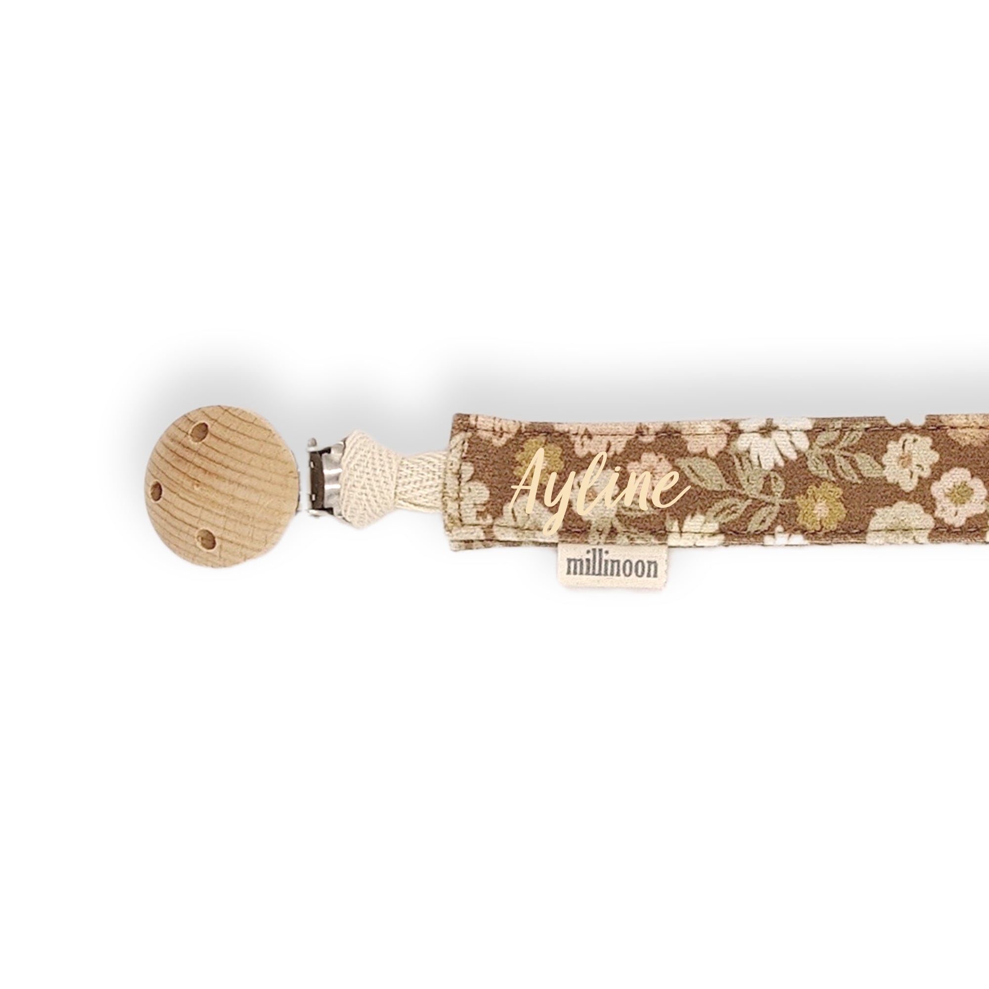 Attache tétine maille coton bio fleuri sixty