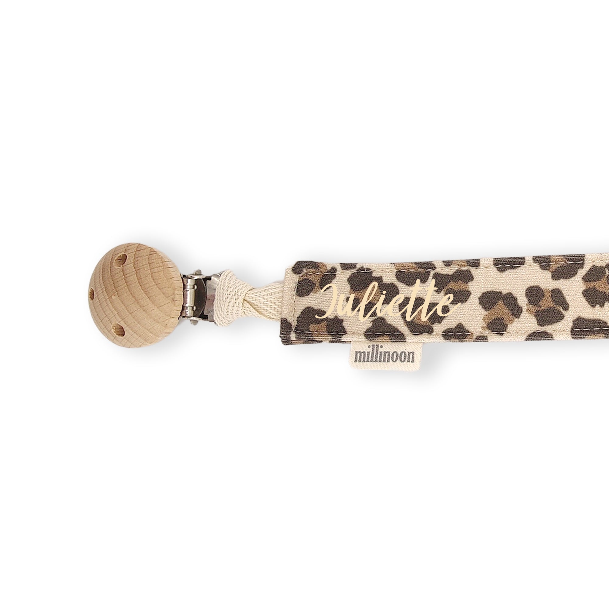 Attache tétine maille coton bio graou leopard