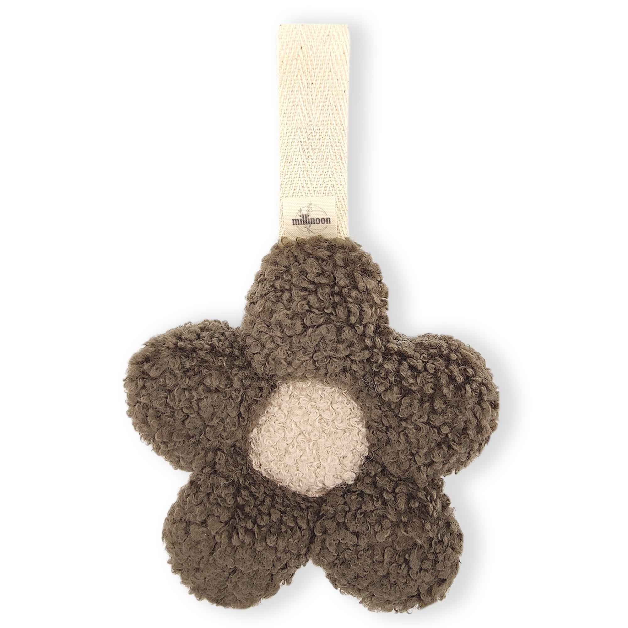 Attache tétine fleur sherpa brun taupe