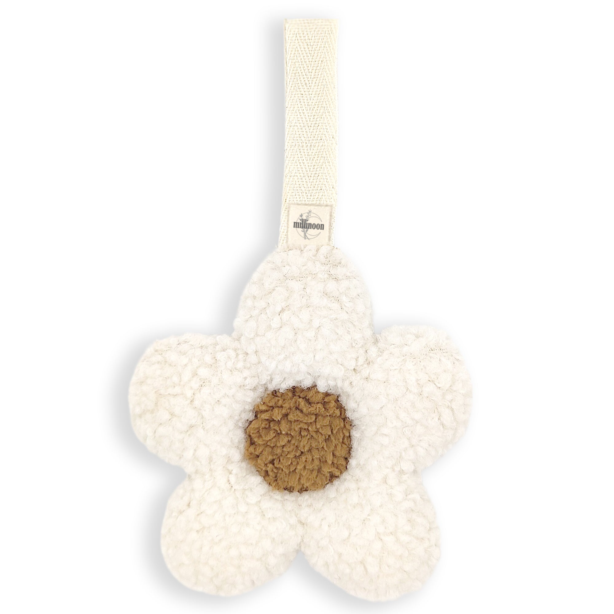 Attache tétine fleur sherpa ecru camel