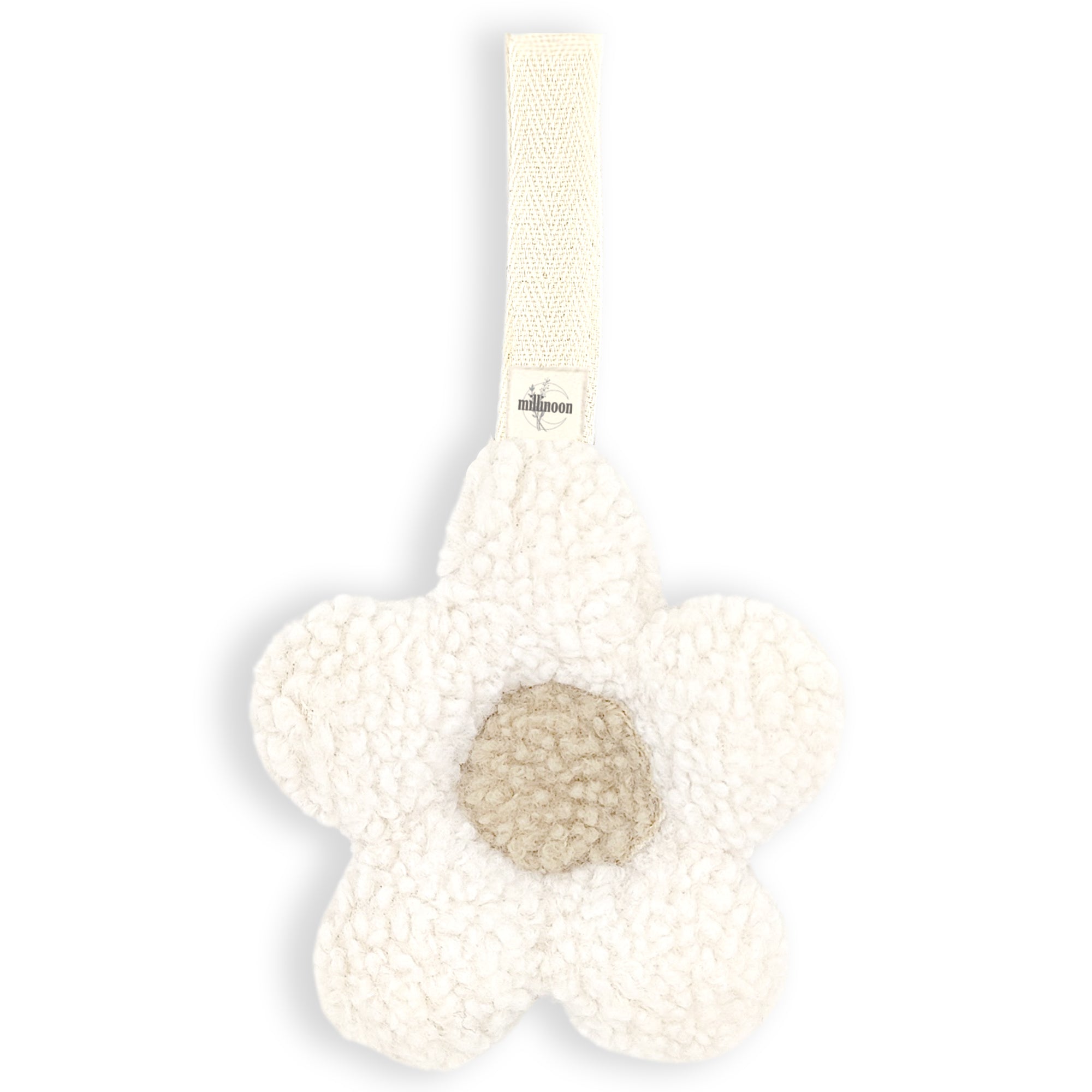 Attache tétine fleur sherpa ecru sable