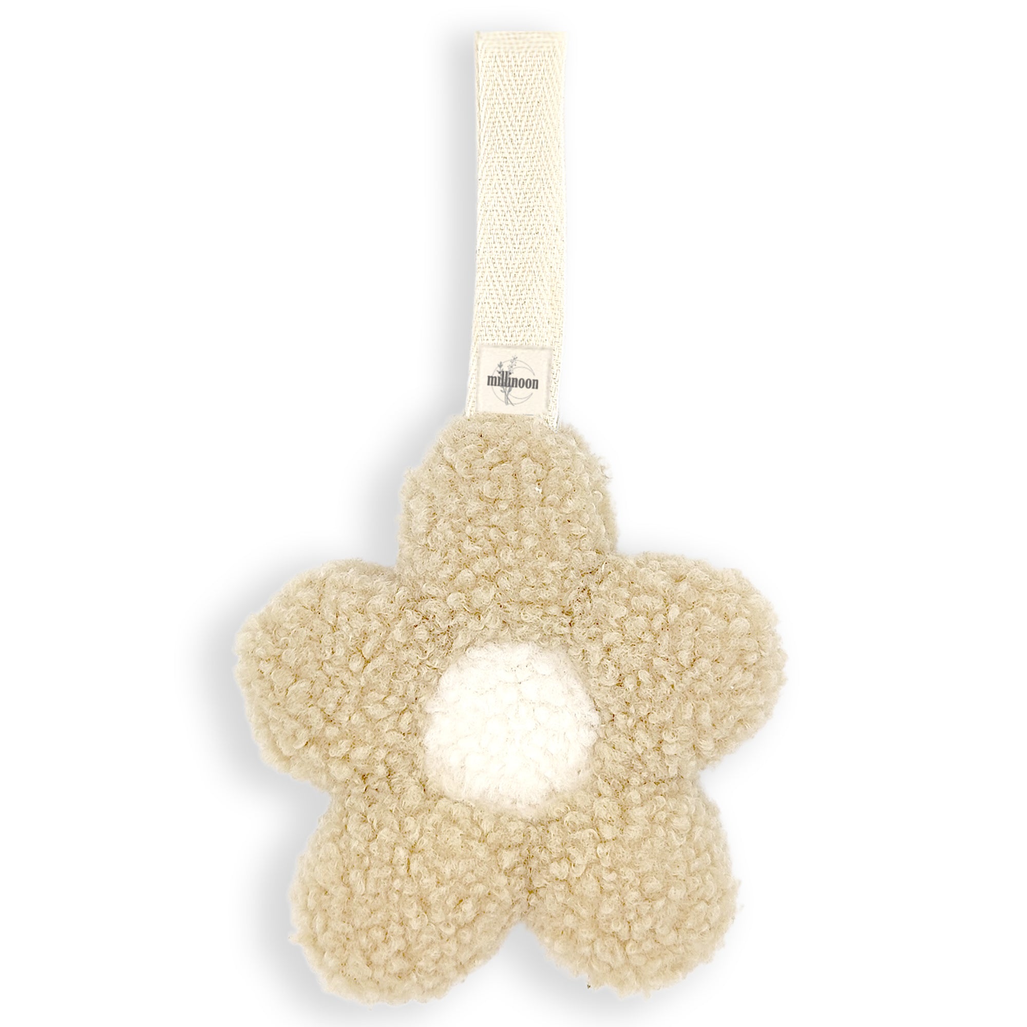 Attache tétine fleur sherpa sable ecru