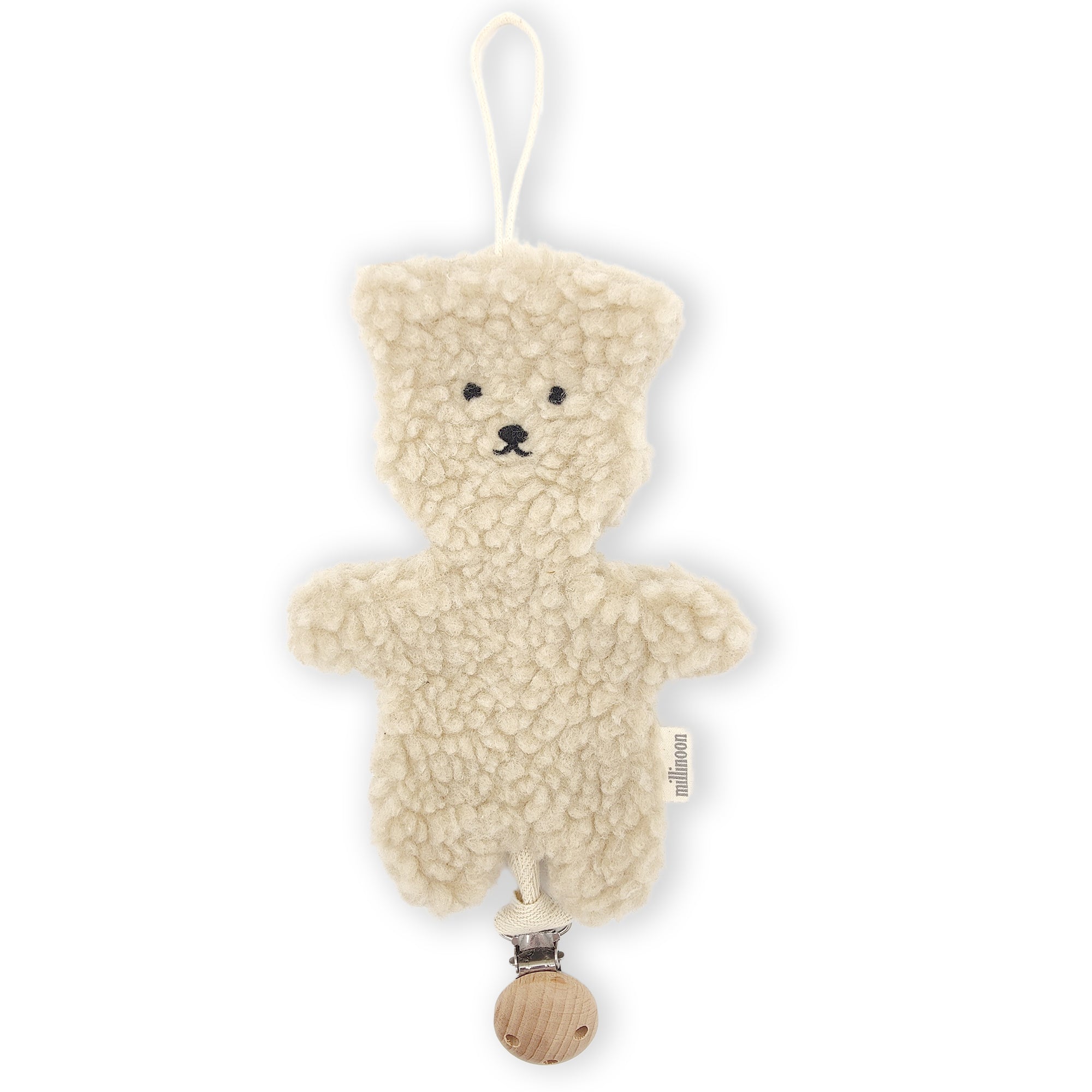 Attache tétine clip ourson sherpa beige