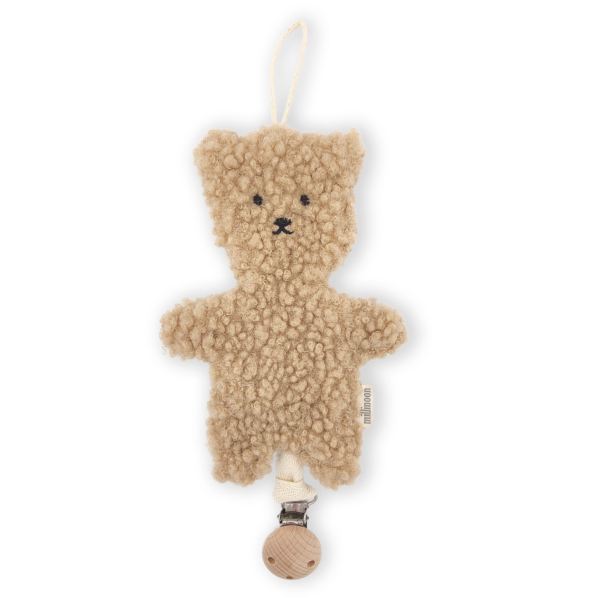 Attache tétine clip ourson sherpa marron clair