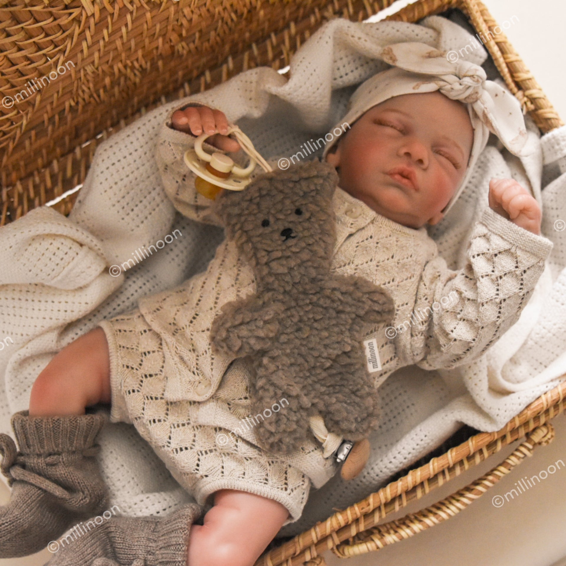 Attache tétine clip ourson sherpa taupe