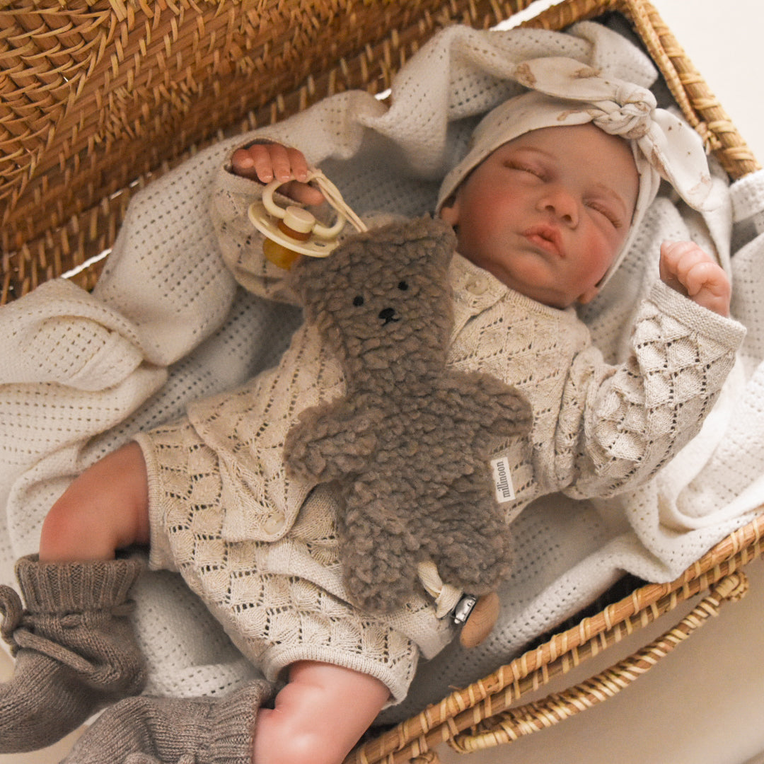 Attache tétine clip ourson sherpa taupe