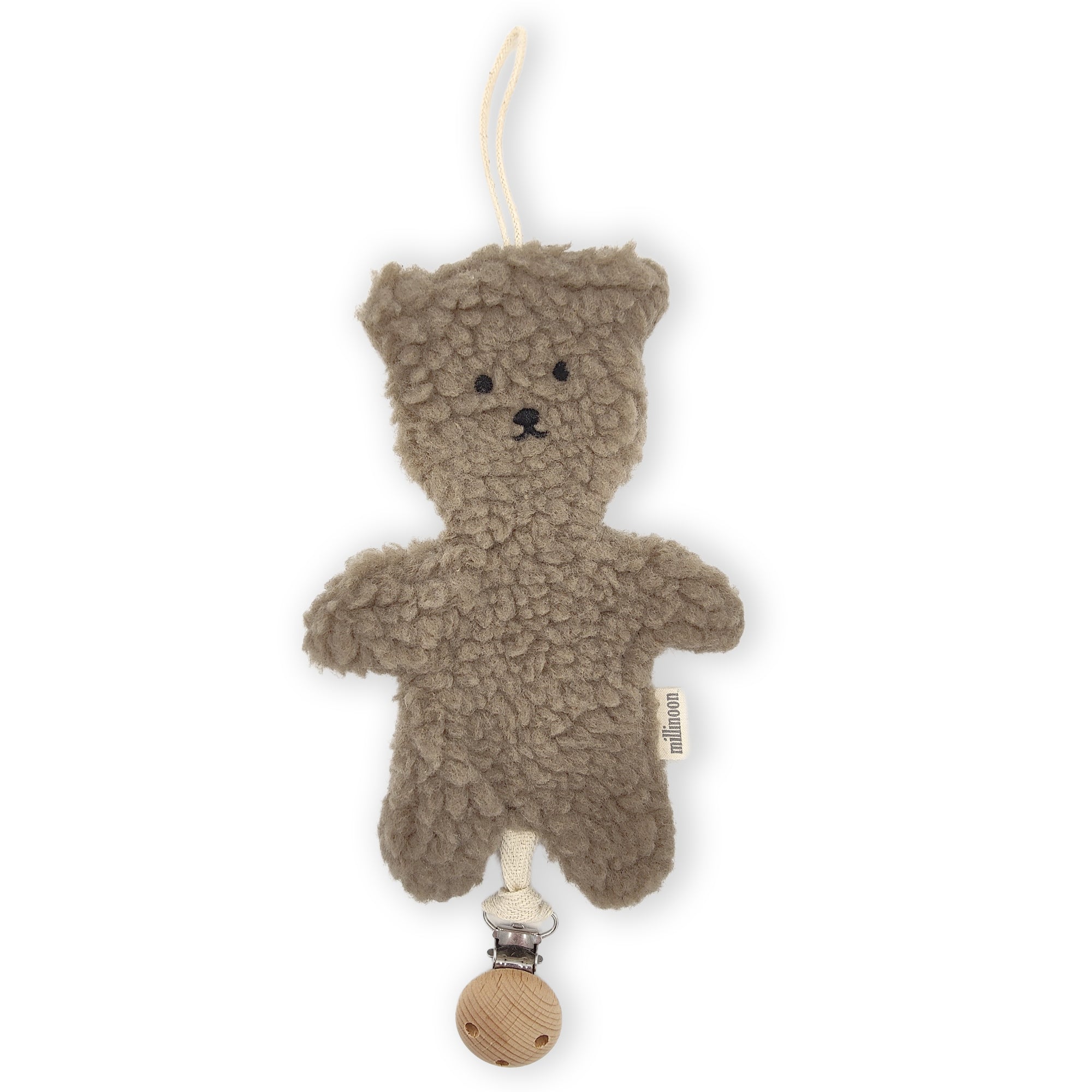 Attache tétine clip ourson sherpa taupe