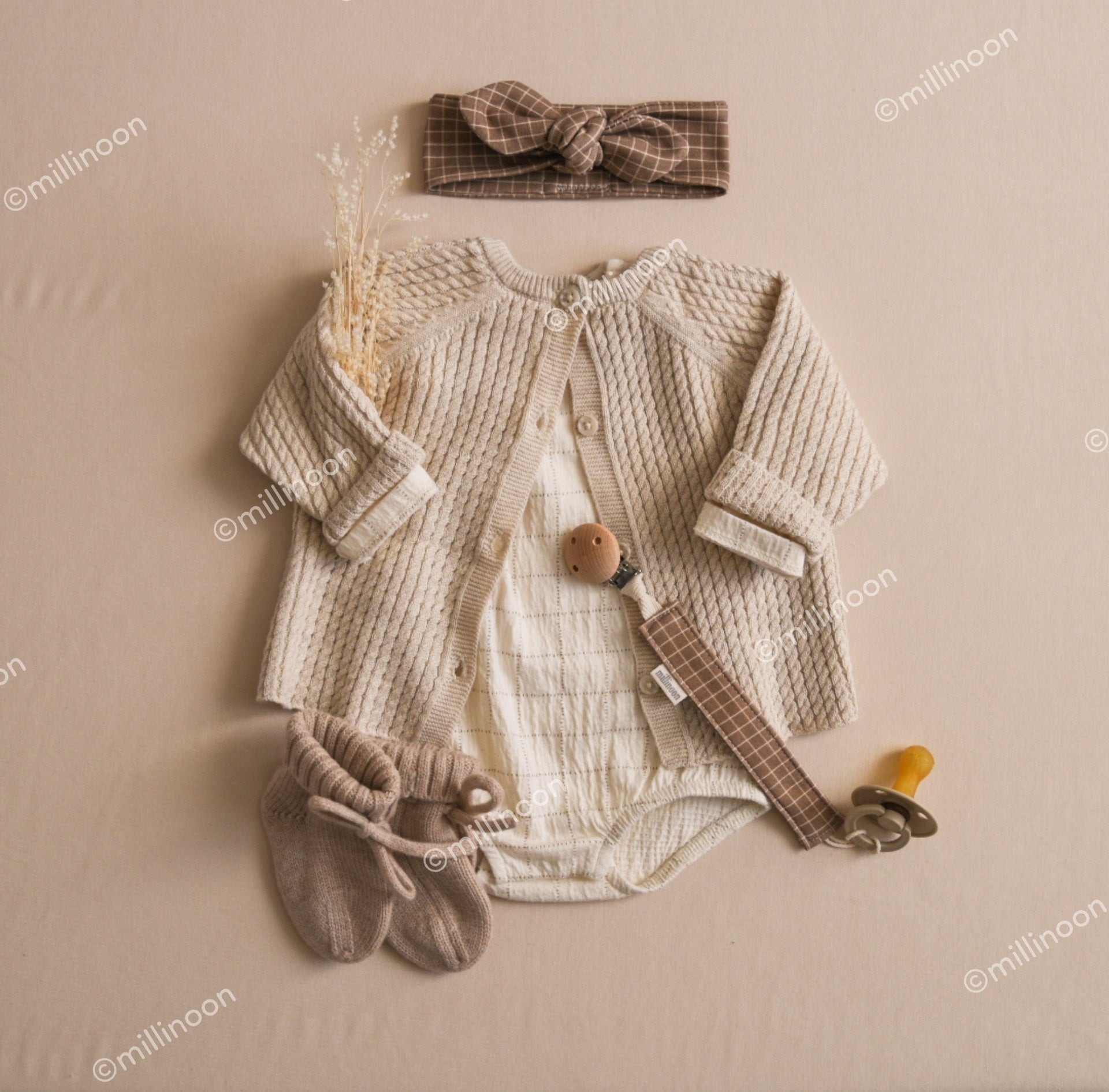 Bandeau maille coton bio carreau marron