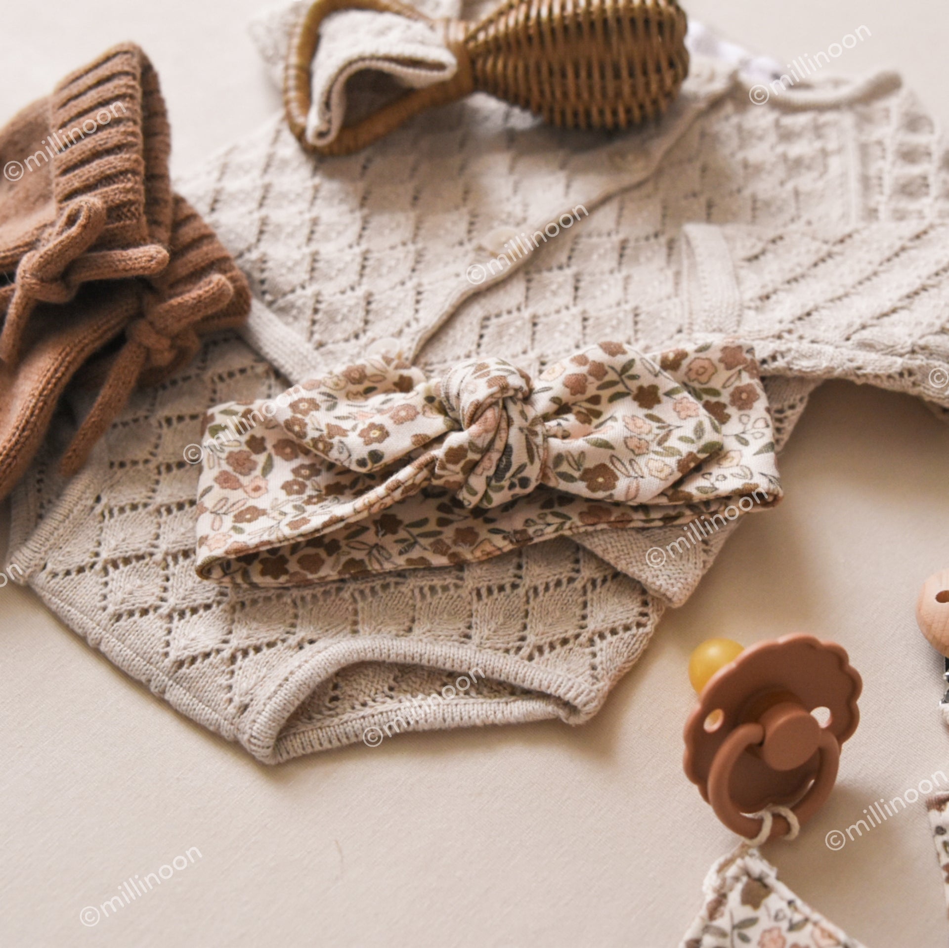 Bandeau maille coton bio fleuri retro