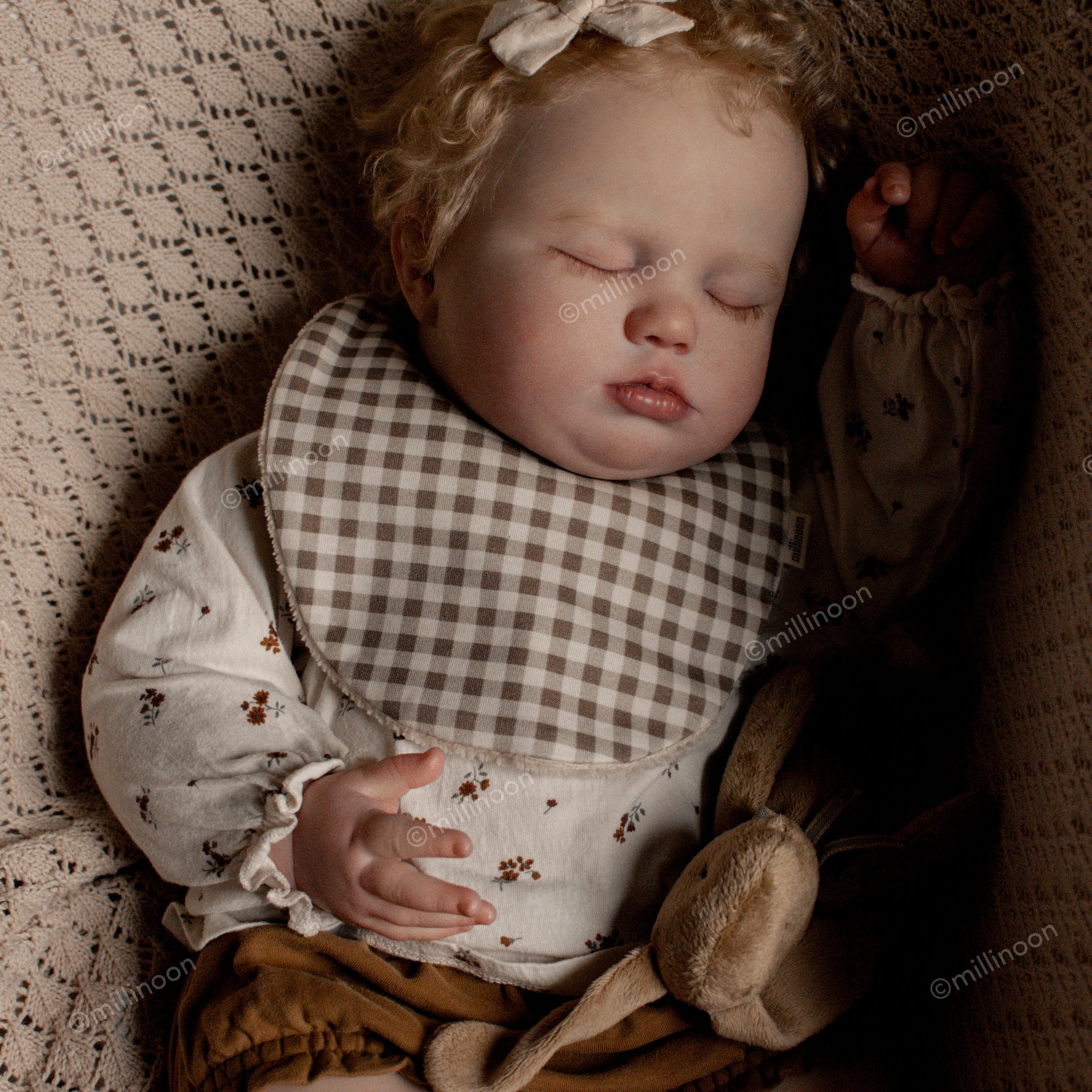 Bavoir maille coton bio vichy brun kaki