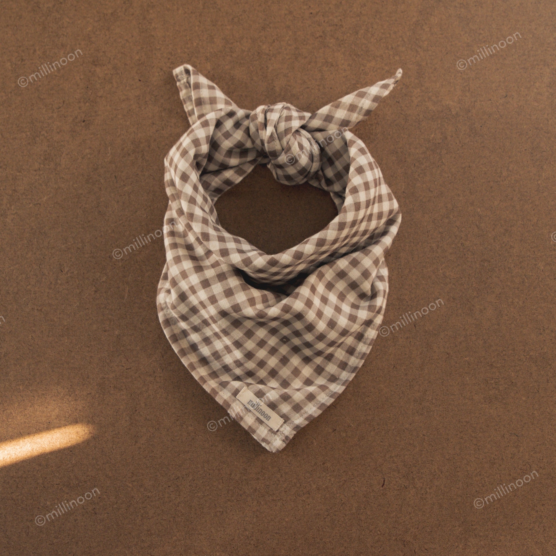 Foulard lange gaze coton vichy brun kaki
