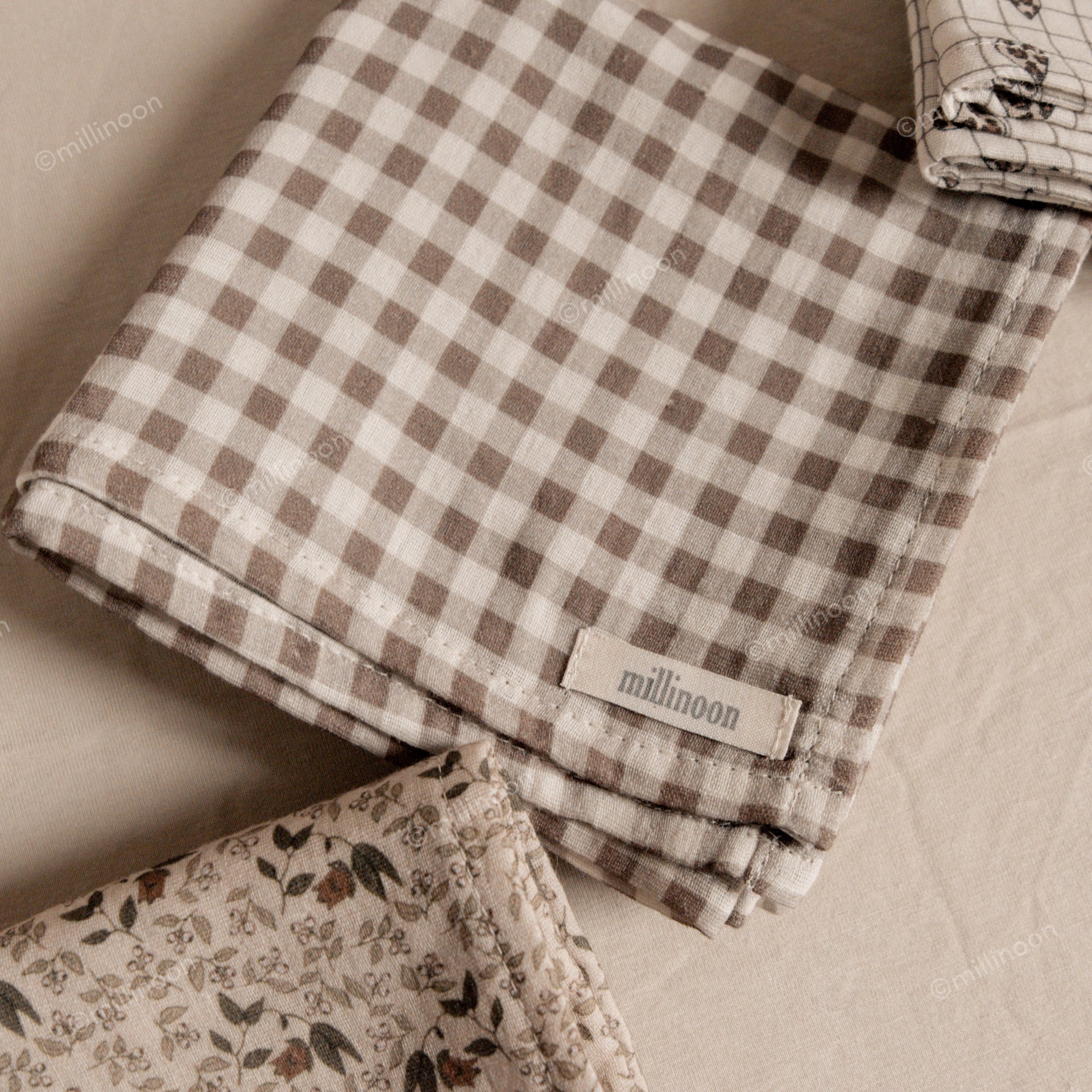 Foulard lange gaze coton vichy brun kaki