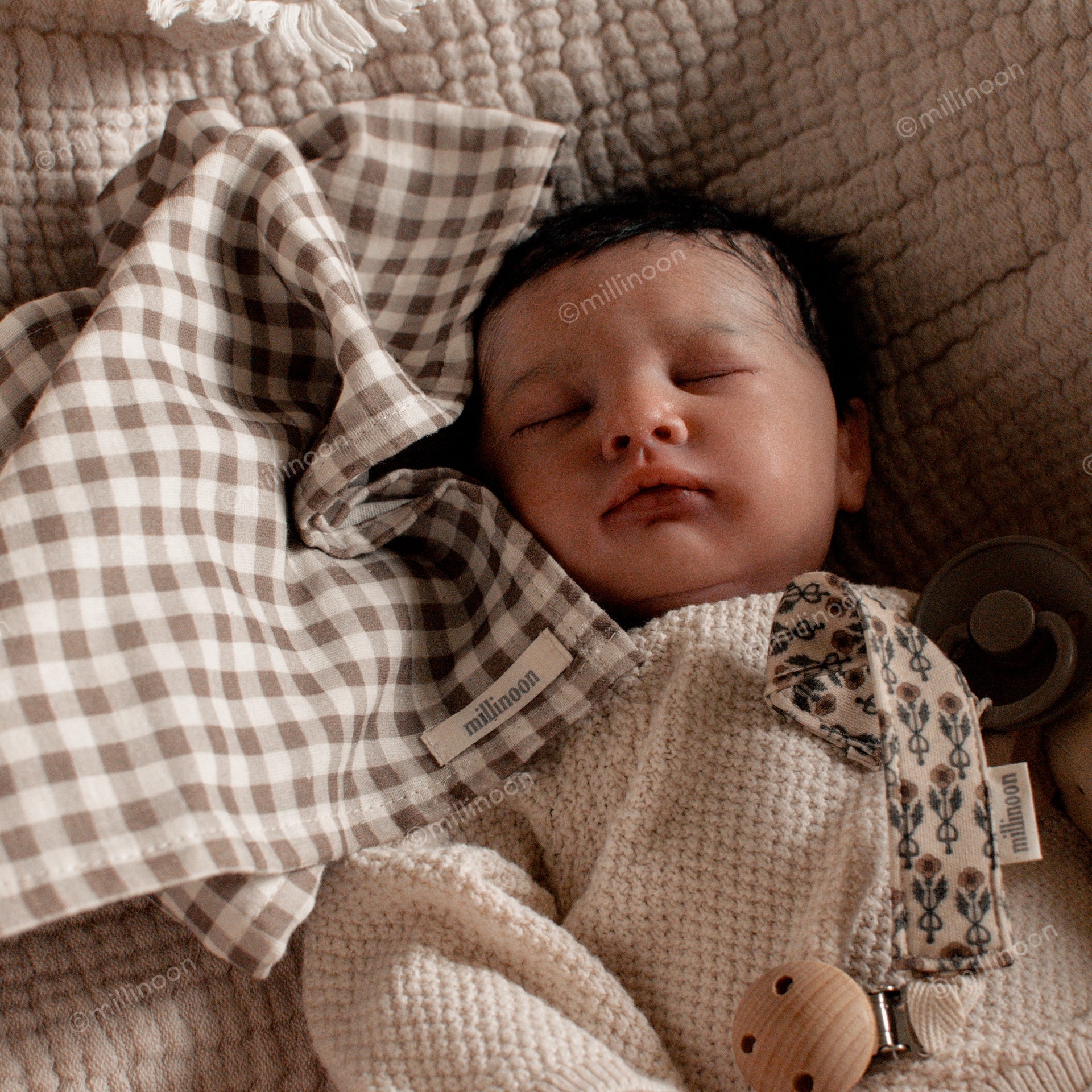 Foulard lange gaze coton vichy brun kaki