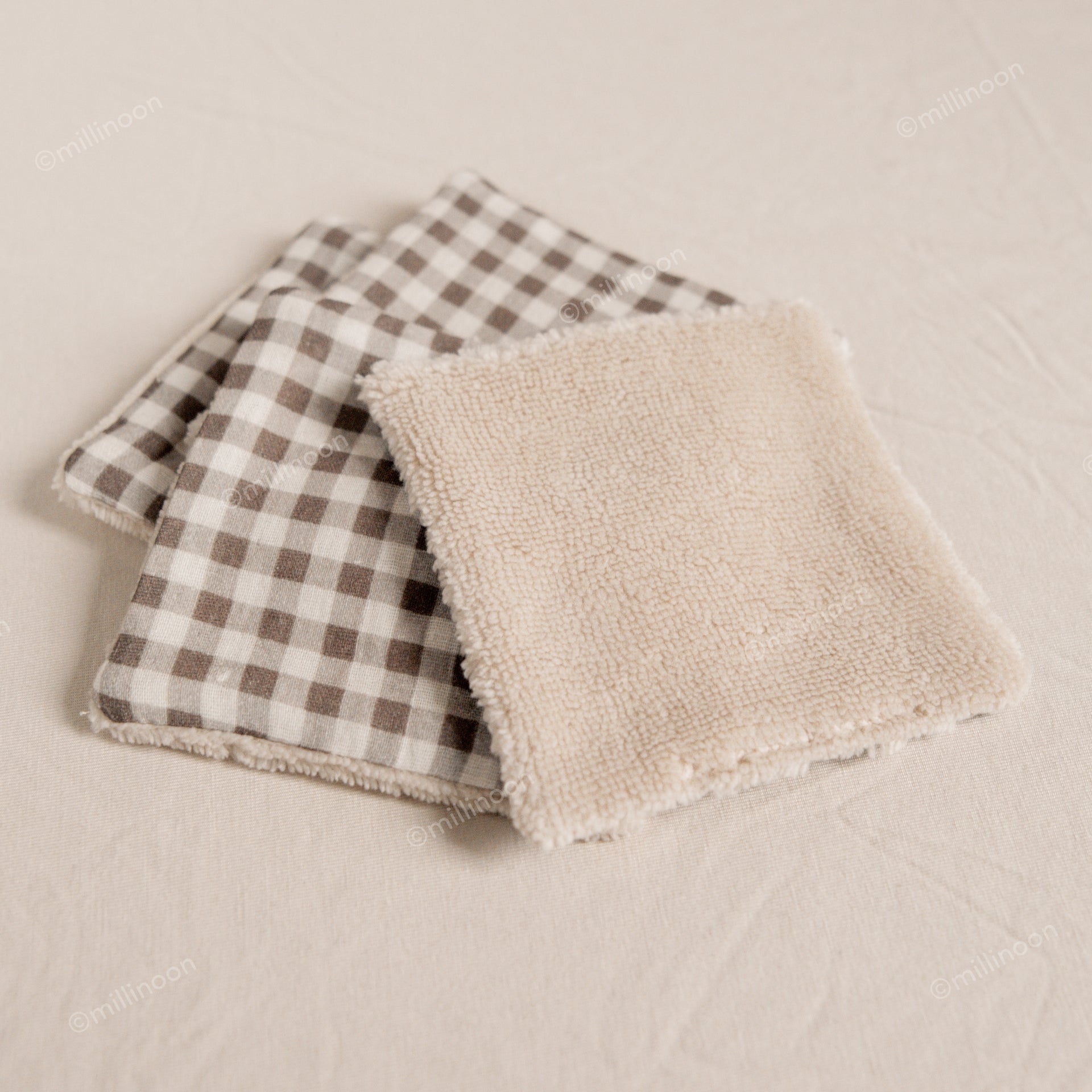 Lingette gaze coton éponge vichy brun kaki x4