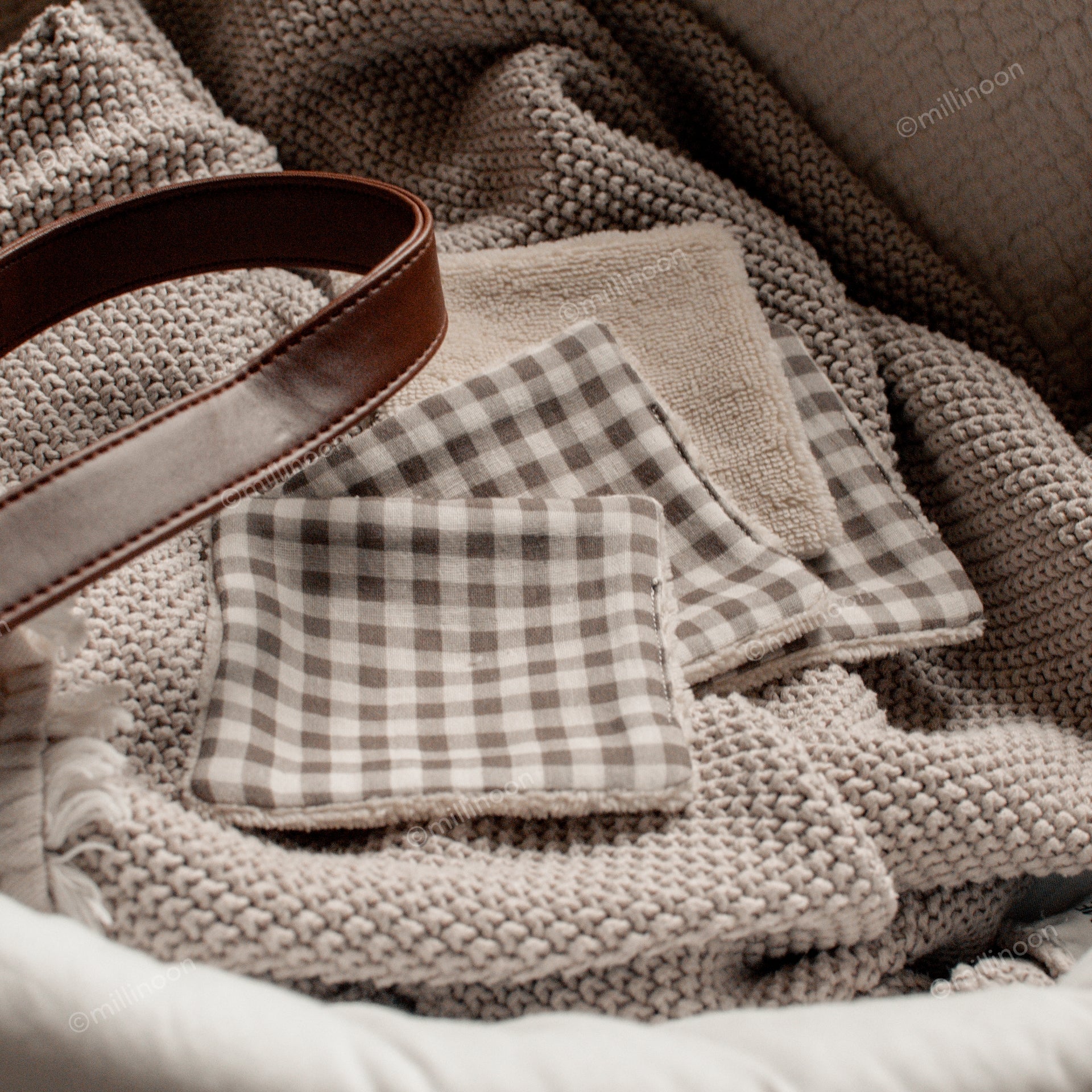 Lingette gaze coton éponge vichy brun kaki x4