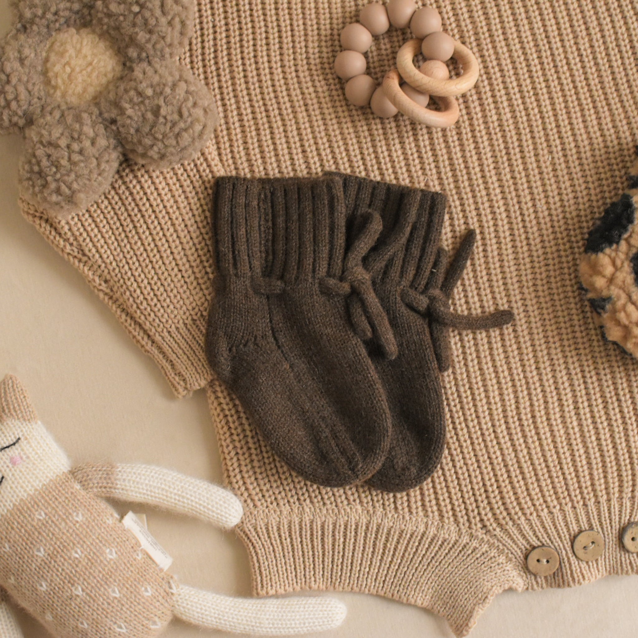 Chaussons laine mérinos marron