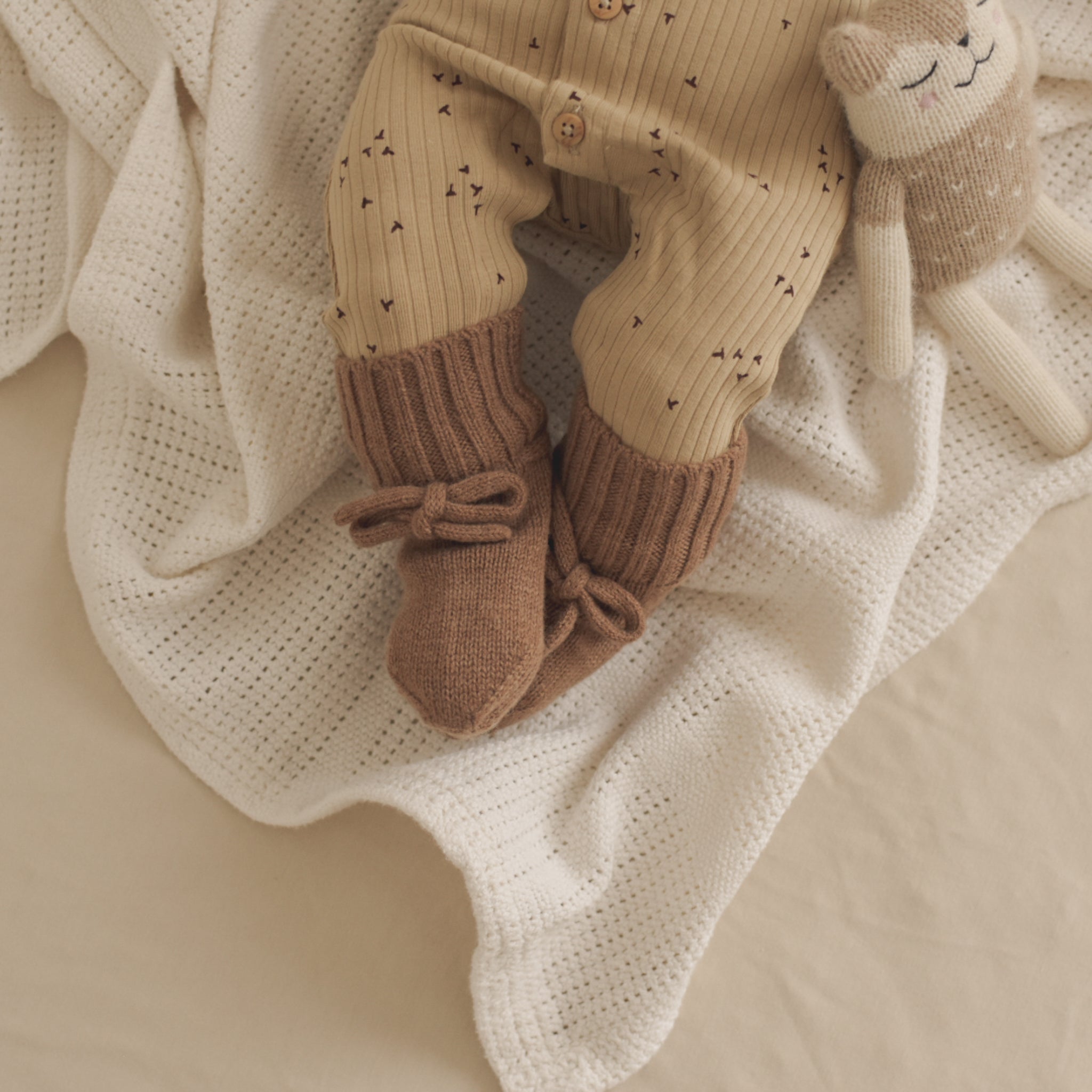 Chaussons laine mérinos marron clair