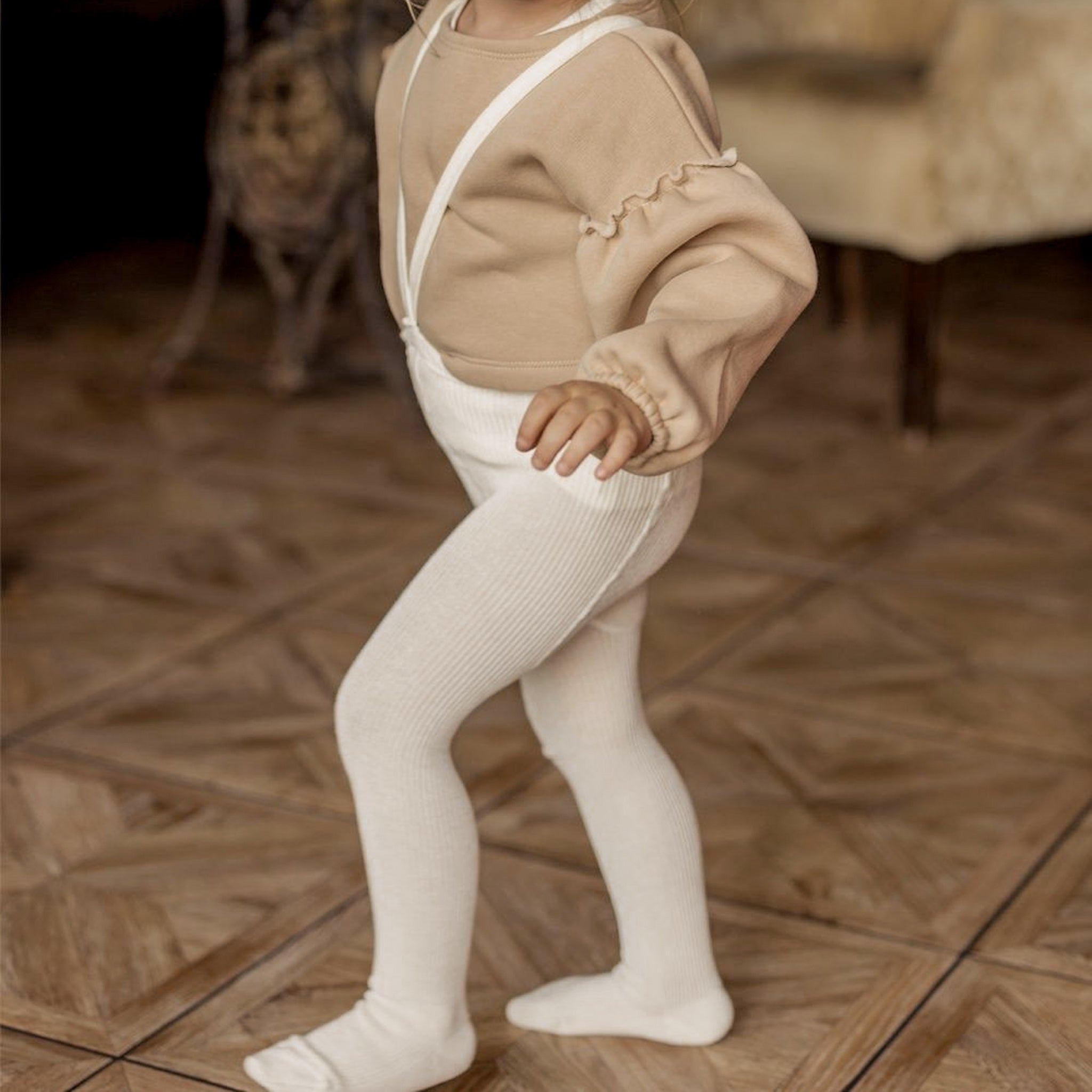 Collant bretelle coton Crème