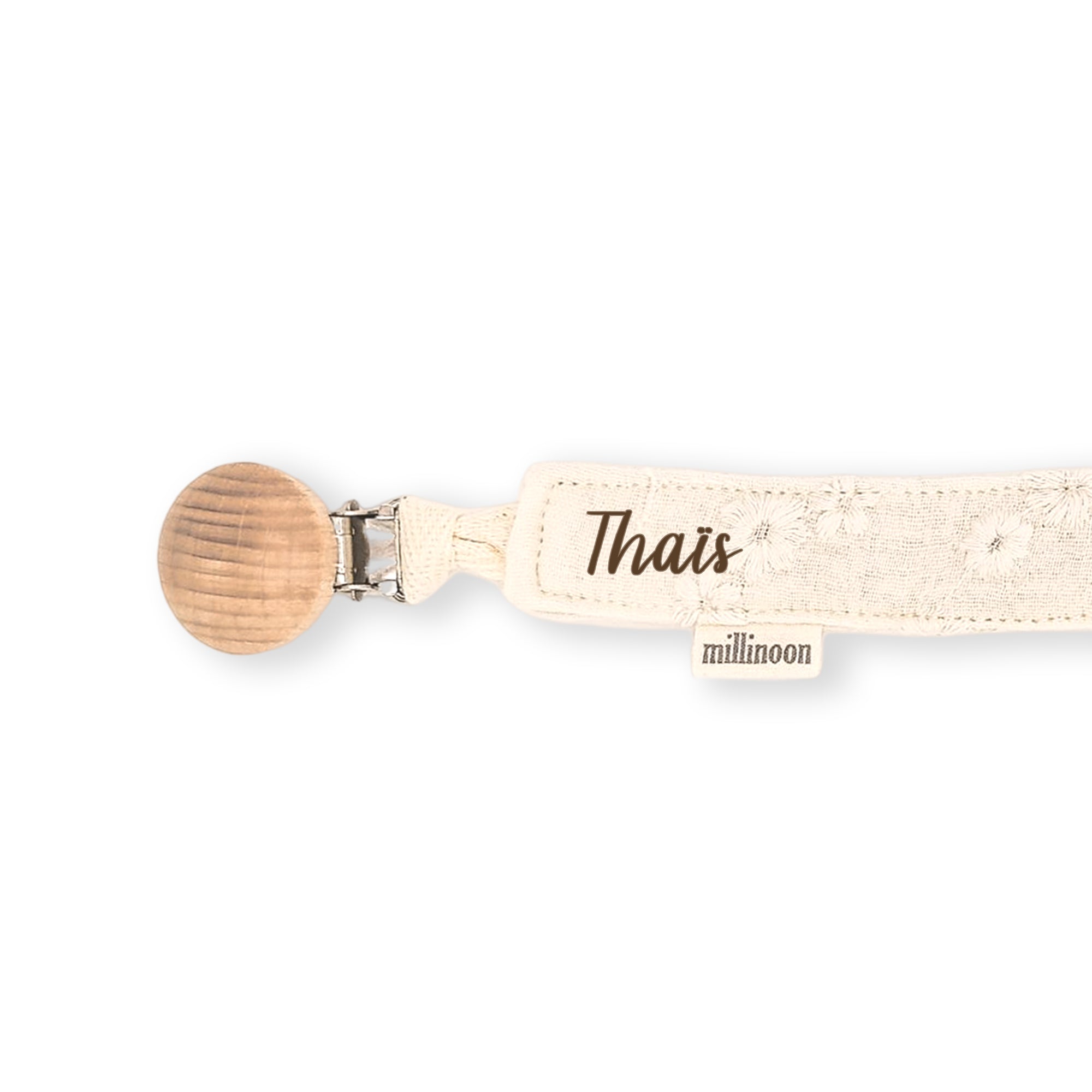 Attache tétine gaze bio brodé fleur