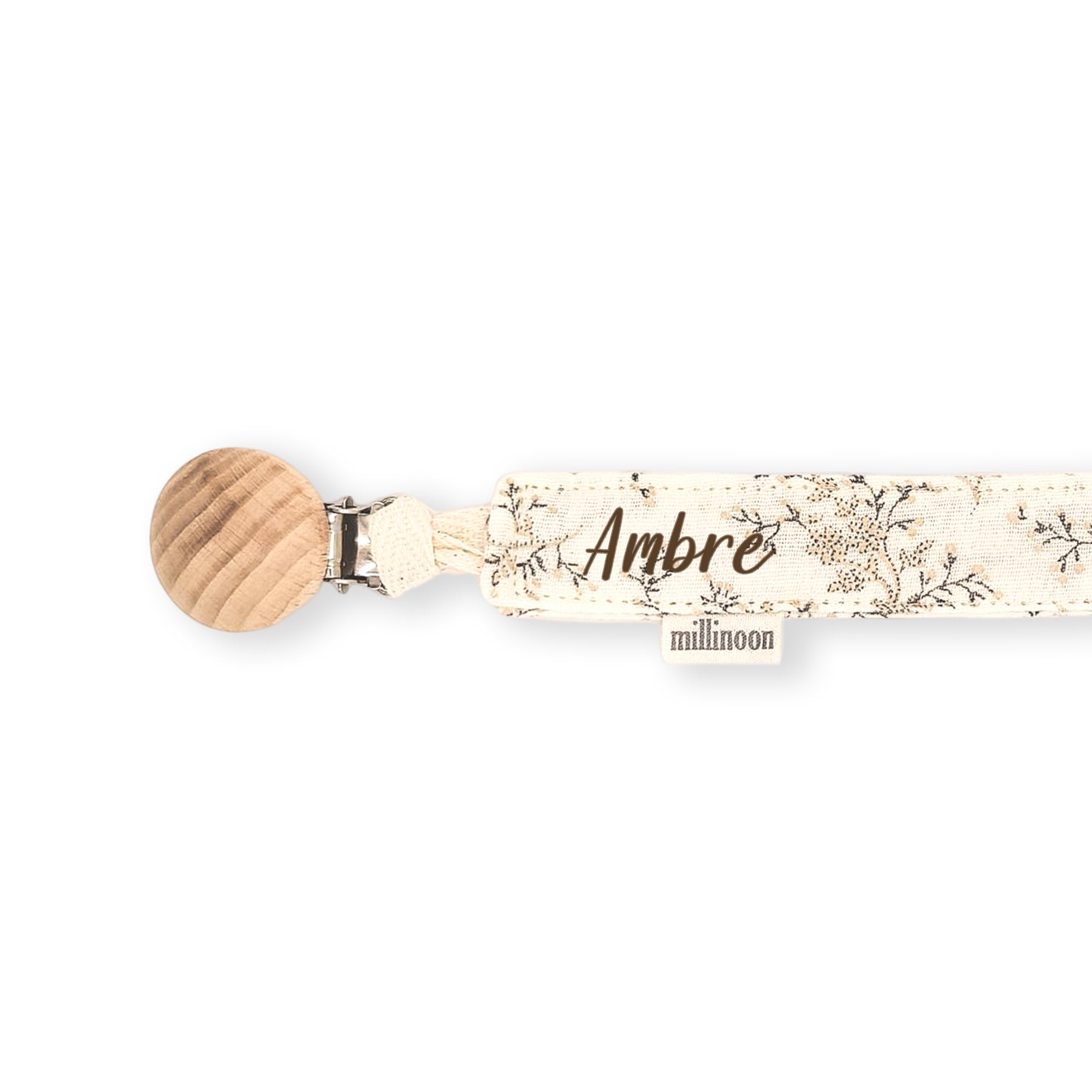 Attache tétine gaze bio fleuri écru
