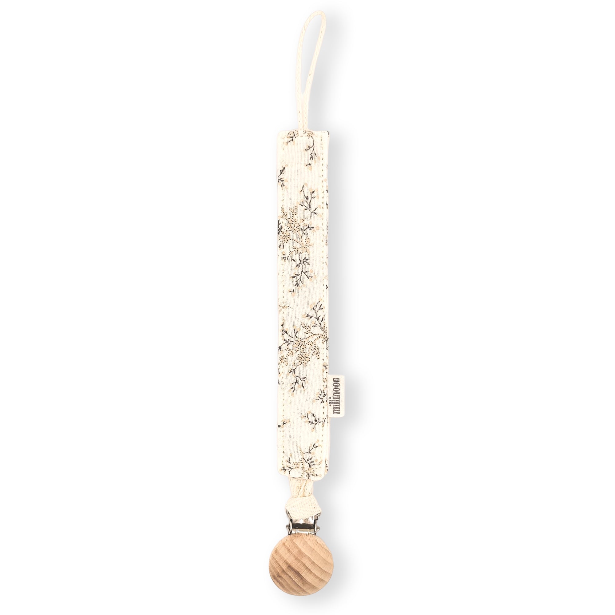 Attache tétine gaze bio fleuri écru