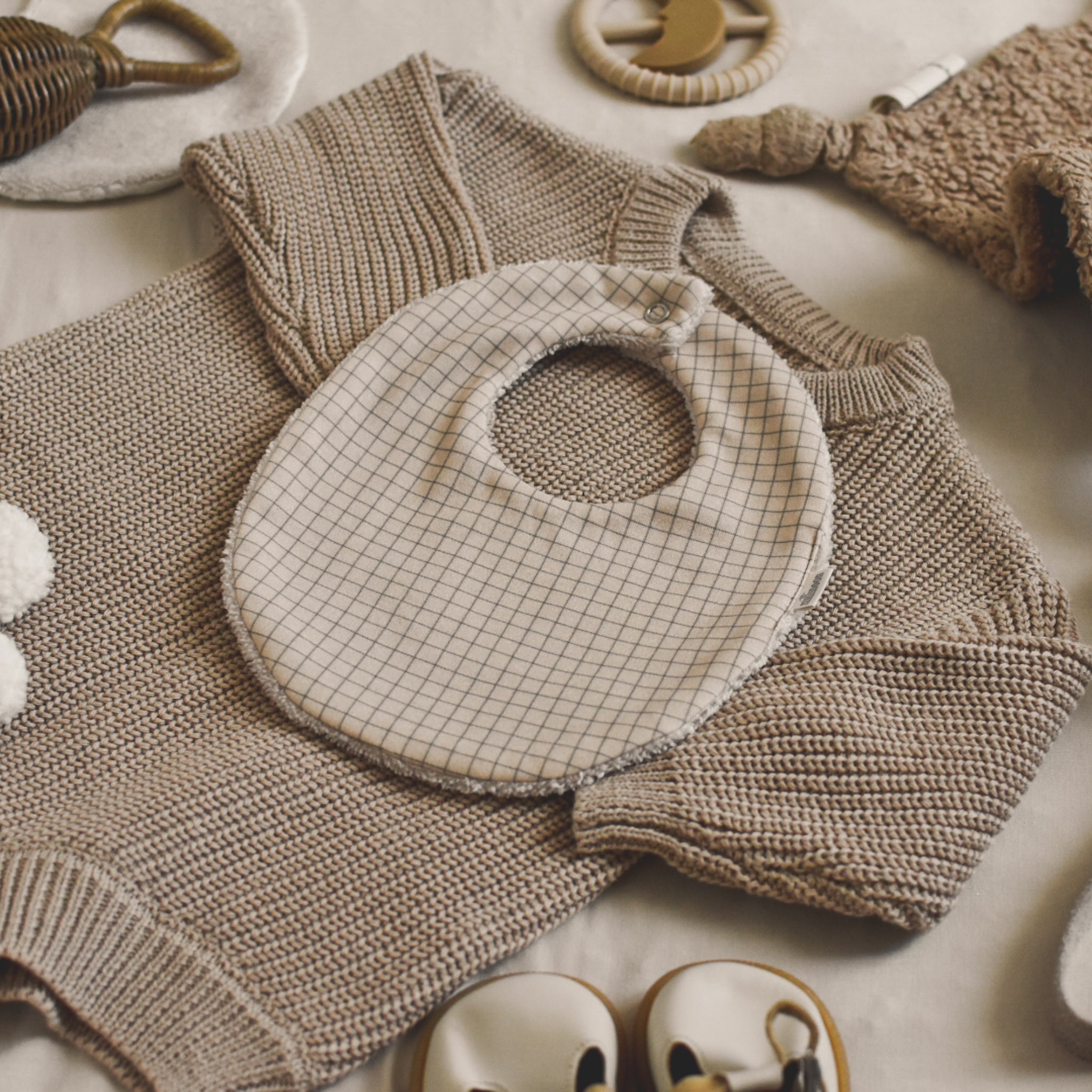 Bavoir maille coton bio petit carreau