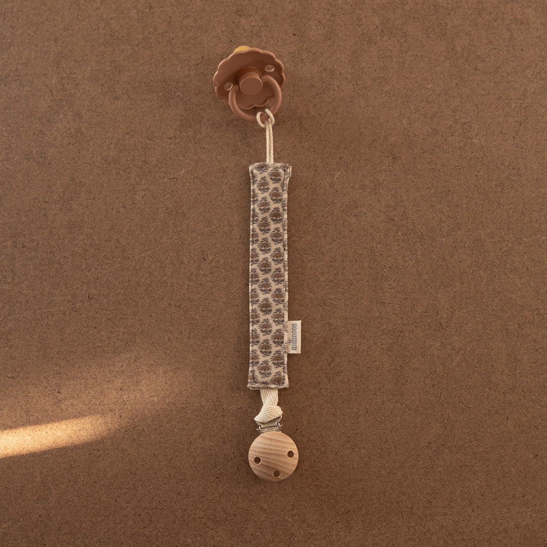 Attache tétine maille coton bio fleuri boho