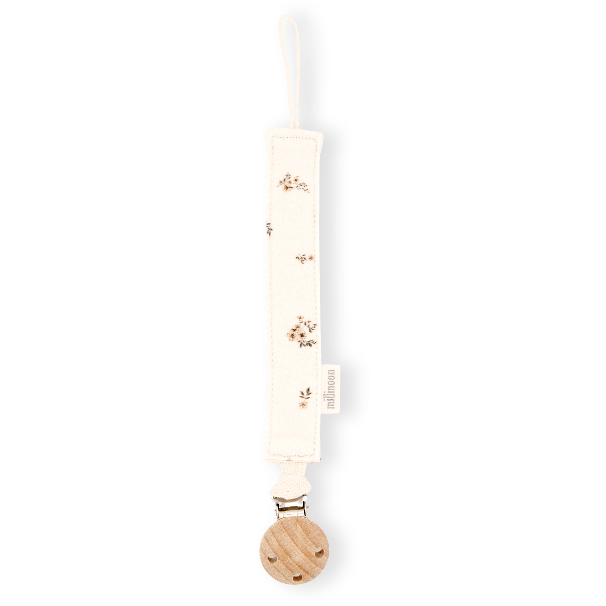 Attache tétine maille coton bio fleuri écru