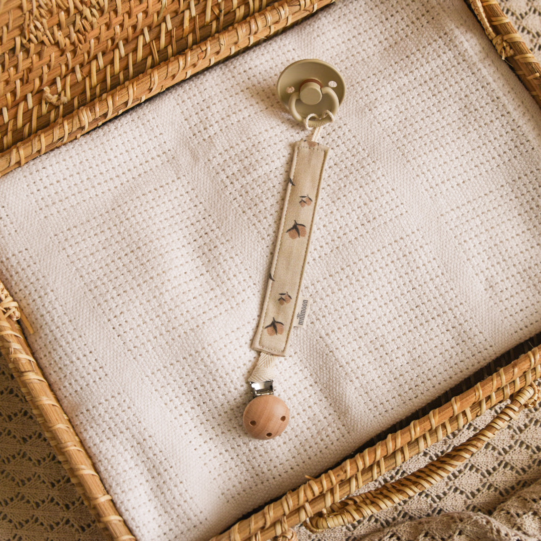 Attache tétine maille coton bio citron beige
