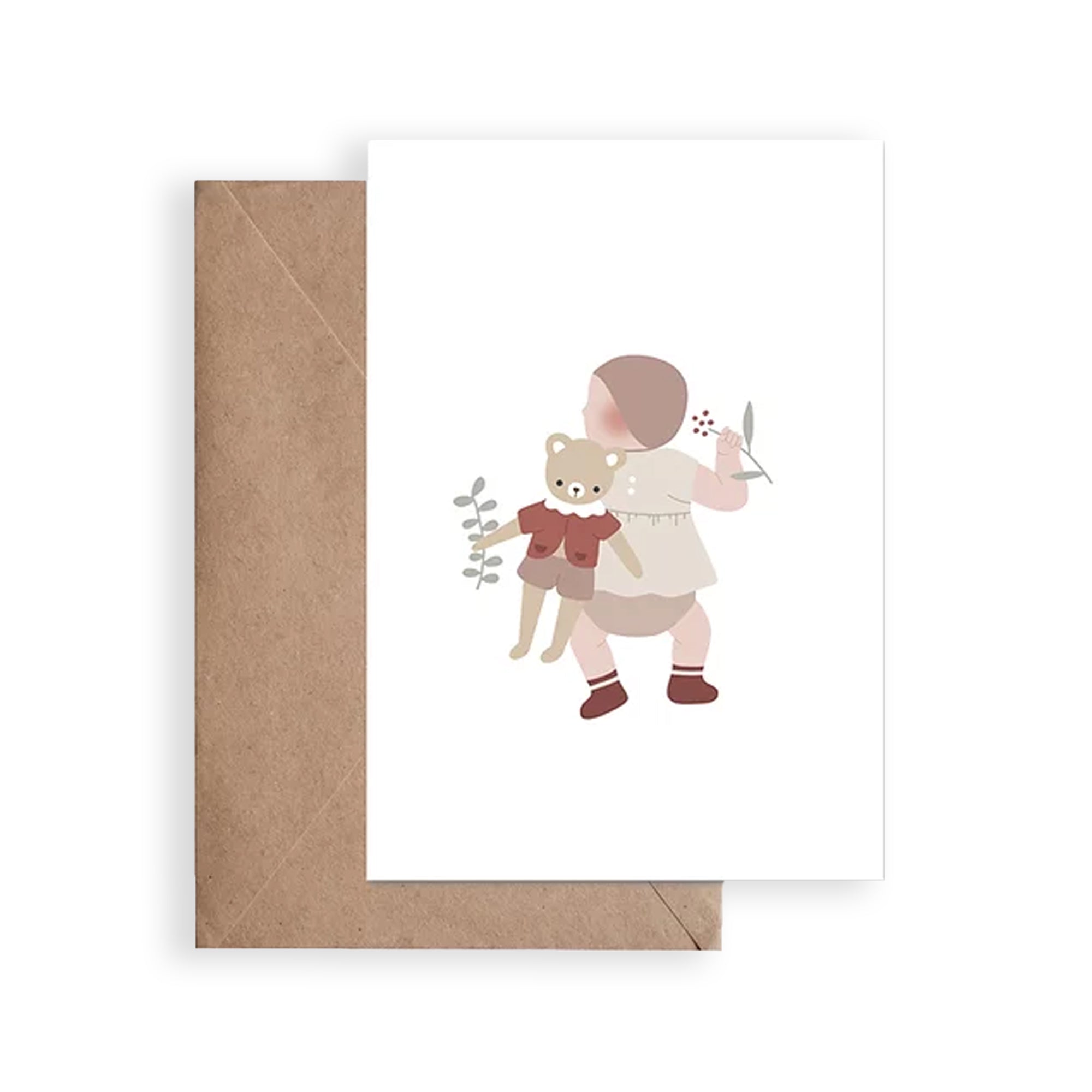 Carte postale - Bébé et son doudou fille